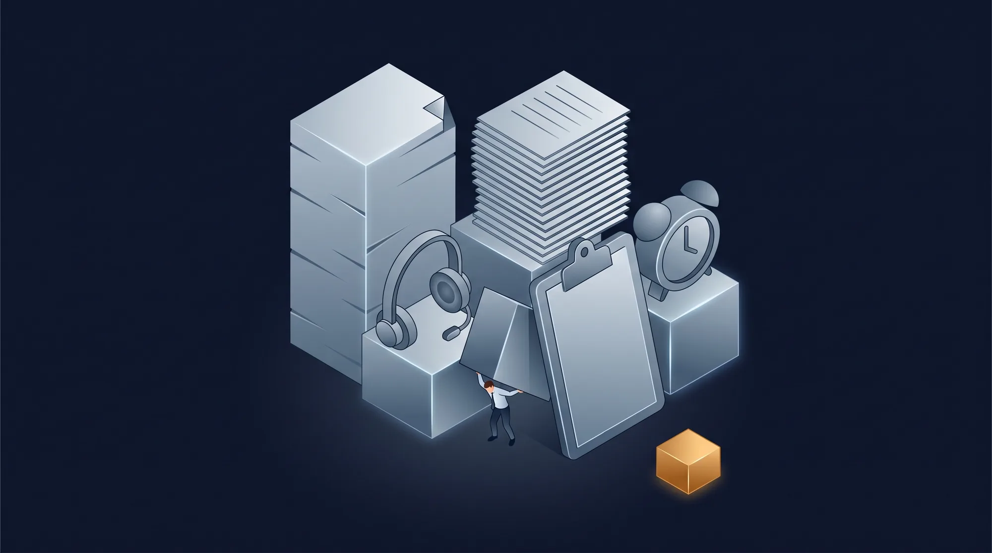 An isometric diagram of a sales manager buried under a tower of pipeline reviews, forecast calls and admin, with the sales coaching block stranded to one side