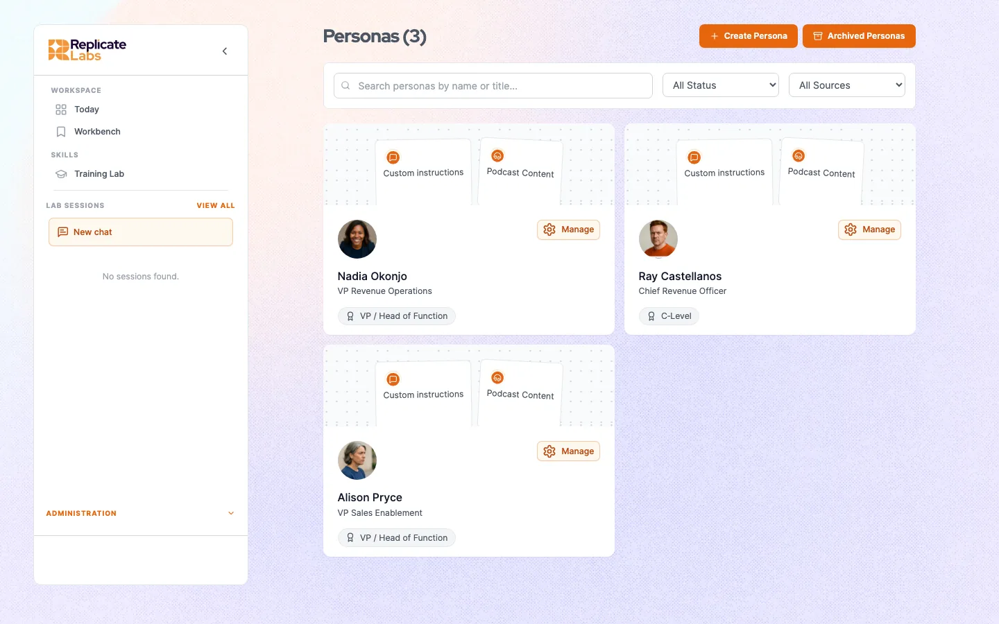 The persona configuration screen listing the buyers on an account